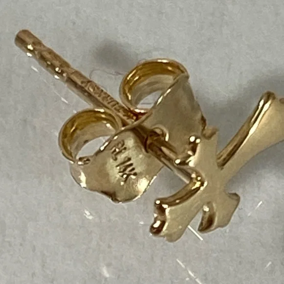 14K YELLOW GOLD cross crucifix studs ✝️ MADE IN TURKEY - Picture 12 of 15